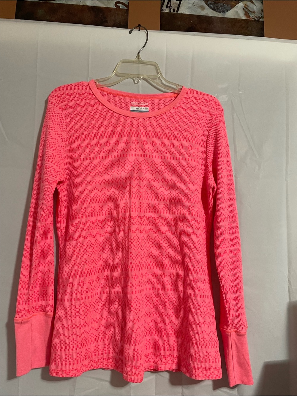 Columbia Neon Pink Openwork Long Sleeve Crew Top